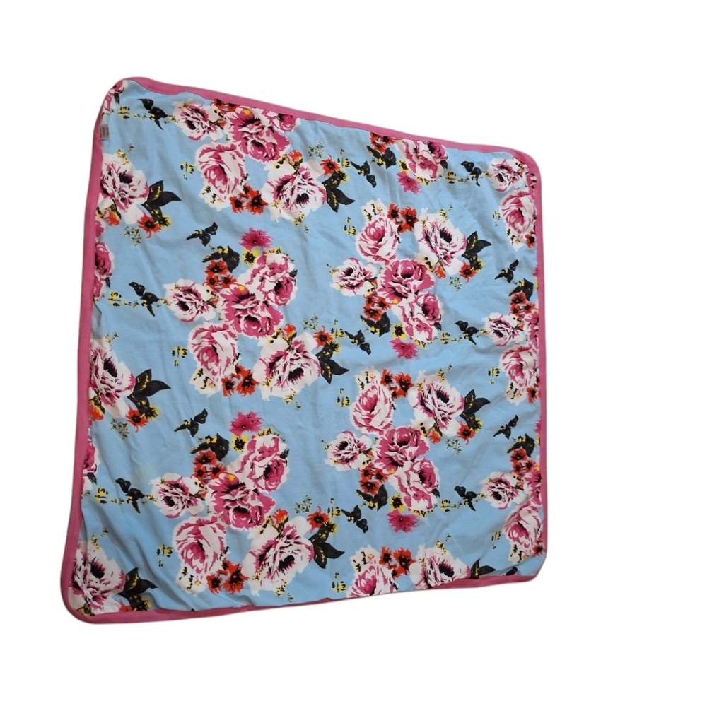 Baby Be Mine Blue Floral Pink Floral Roses  Blanket 31" x 31" Reversible Nursing - Picture 2 of 5